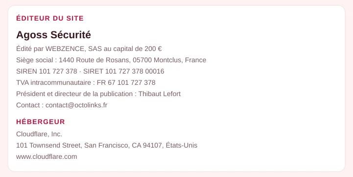 Coordonnées légales de l&rsquo;éditeur et de l&rsquo;hébergeur du site