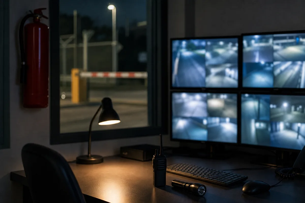 Écrans de vidéosurveillance dans un poste de contrôle d’entreprise