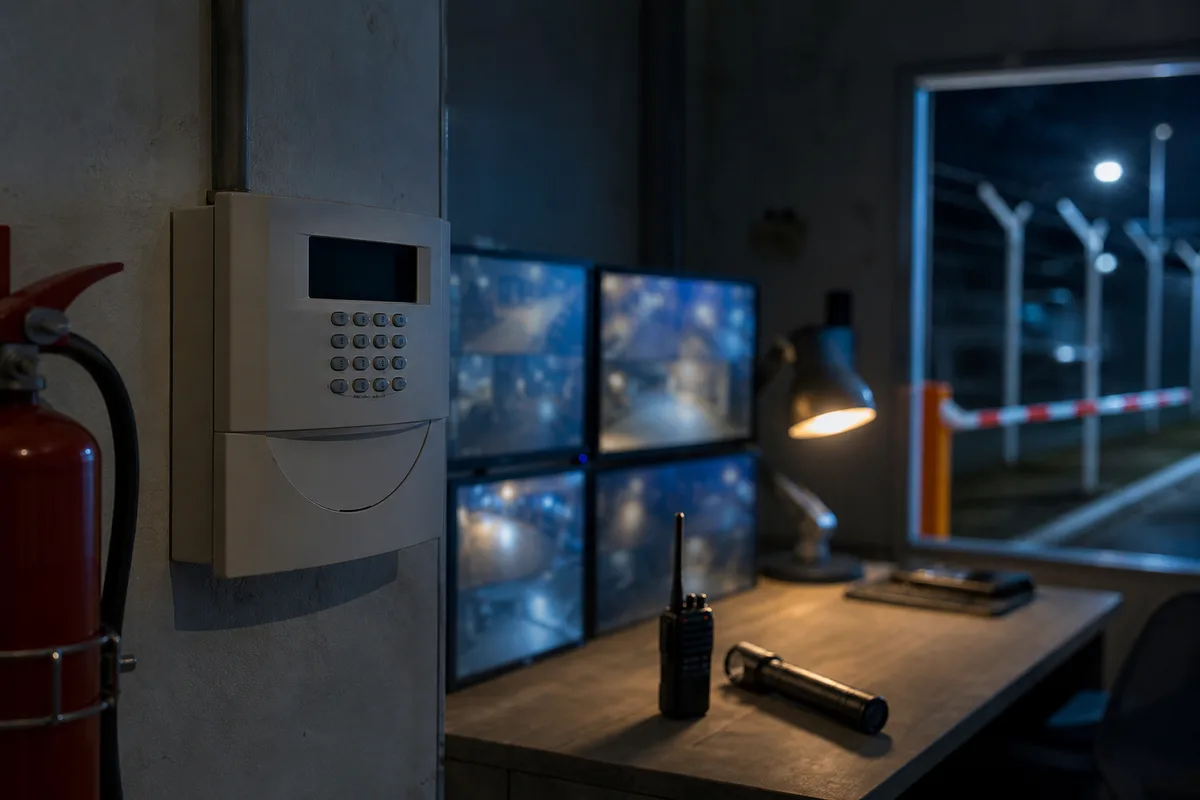 Centrale d&rsquo;alarme domestique fixée sur un mur avec son clavier de commande